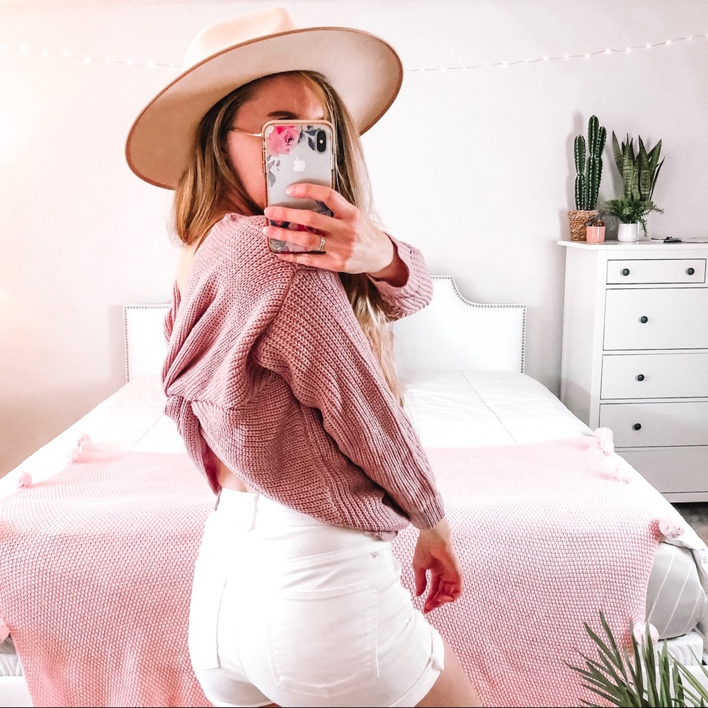 Sexy Oversized Mauve Blush Knit Knot Sweater - Picture 4 of 5
